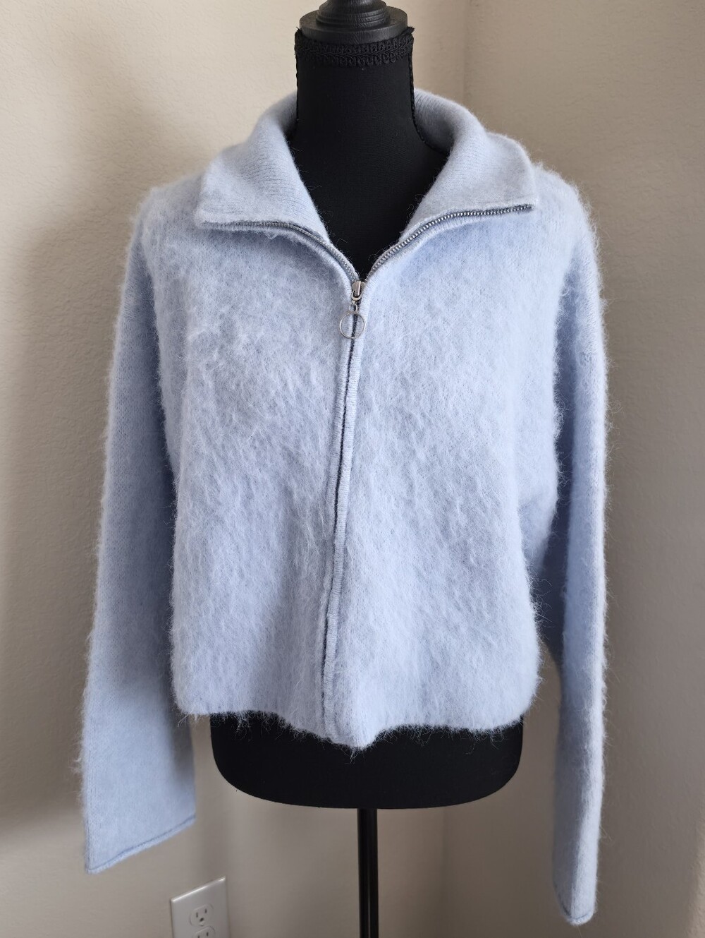 Wild Fable Light Blue Fuzzy Full Zip Sweater NWT S